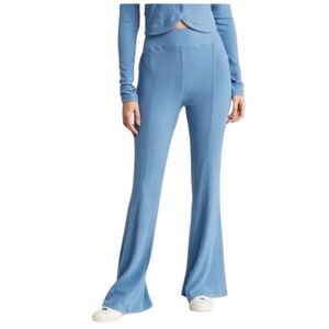 Ribbed Flare Bell Bottoms Pull On Pants Stretch Indigo Blue Size Large NEW